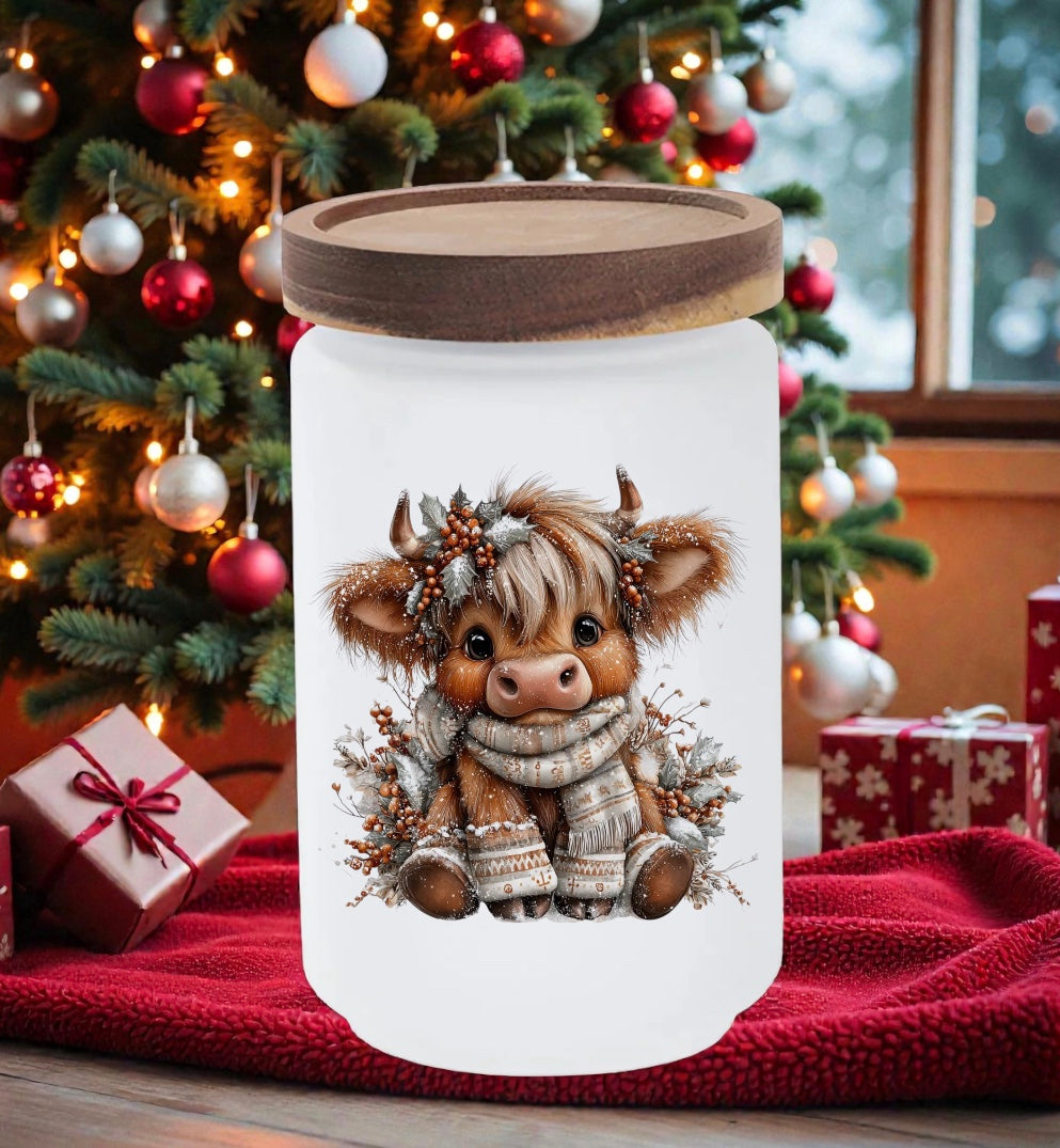 Frosted Glass Storage Jar Medium Highland Cow