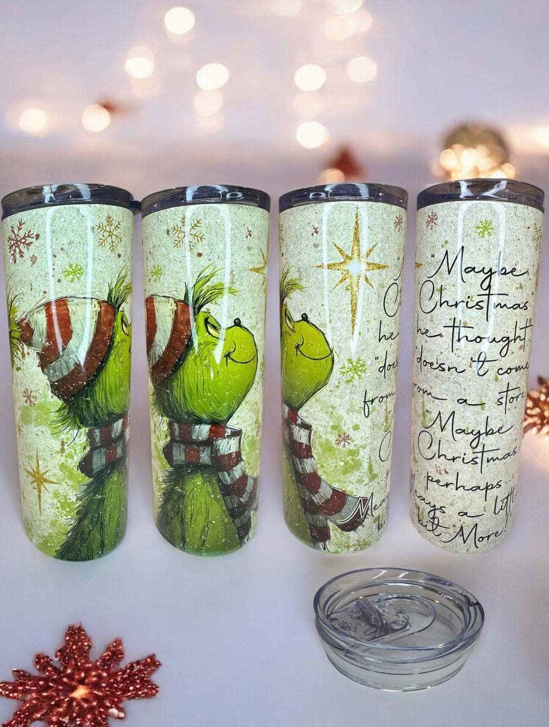 Grinch tumbler 20oz ( just grinch snowflake )