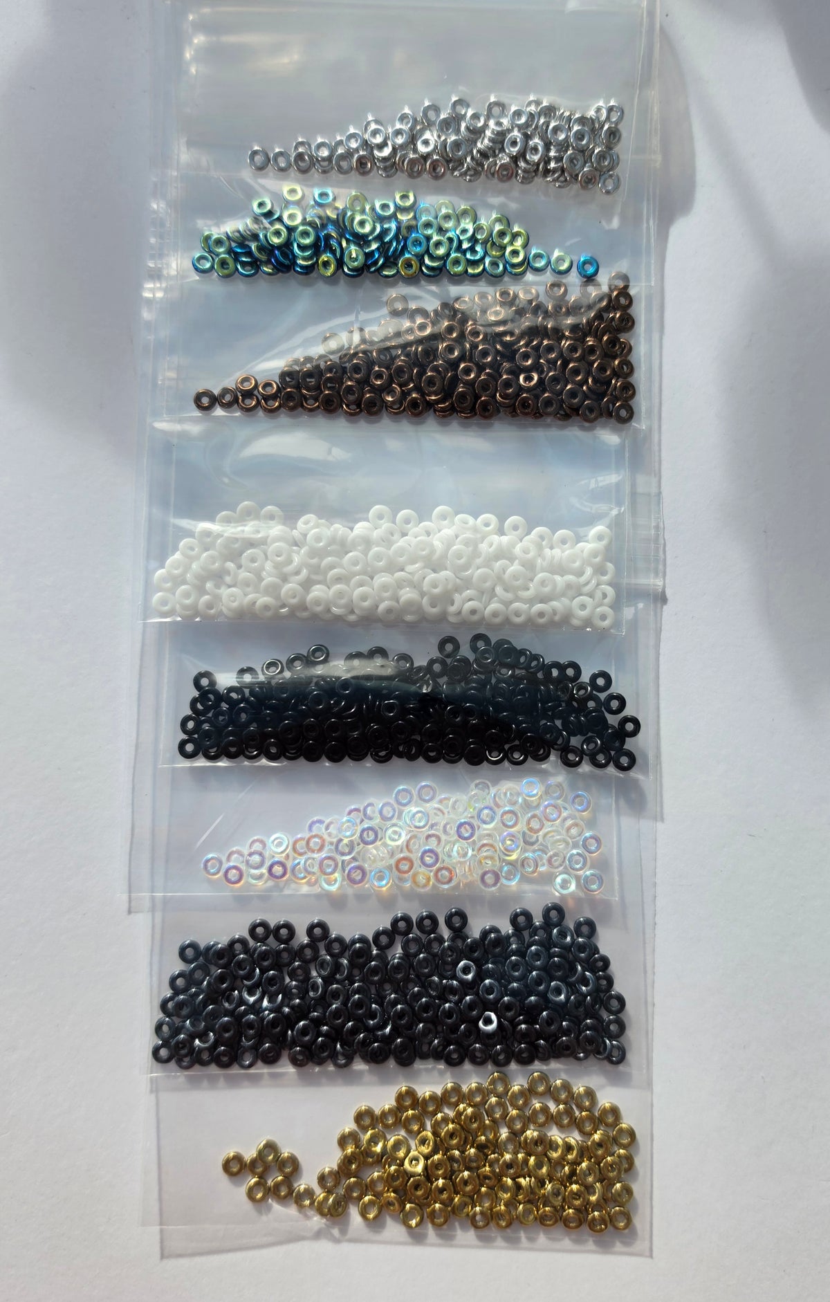 Czech Glass O-Beads / Ring Beads – Mixed Colours & Finishes – 8 Bags