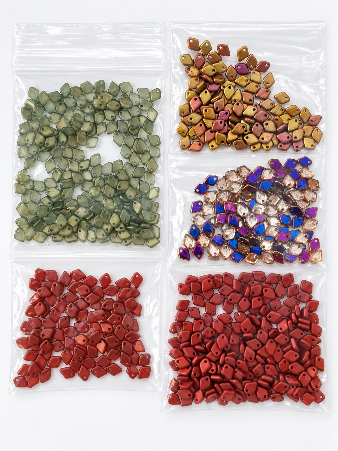 Czech Glass Diamond / Kite Shaped Beads – Mixed Colours & Finishes – 5 Bags