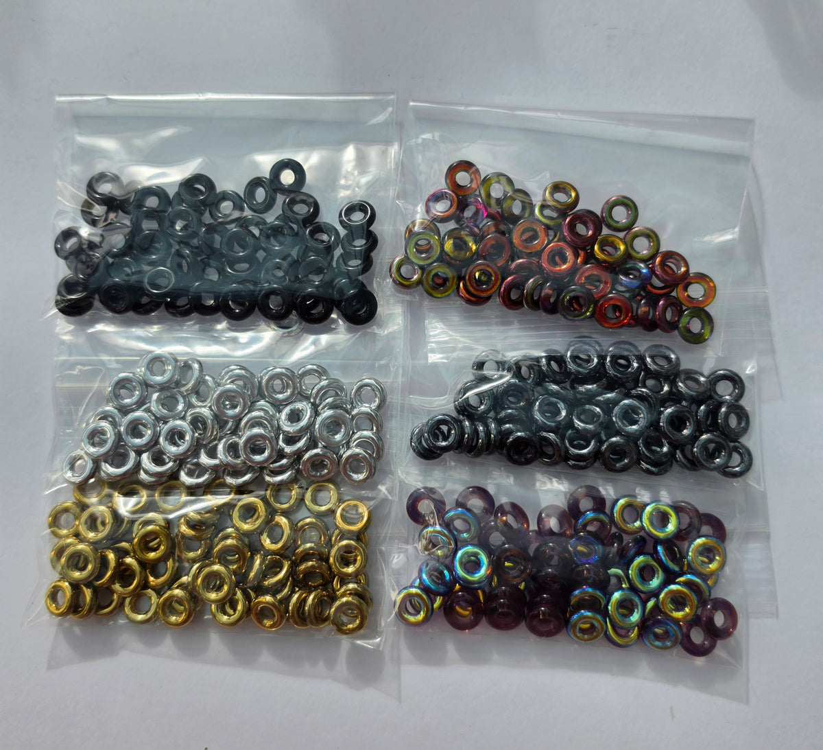 Czech Glass Large Ring / Donut Beads – Mixed Colours & Finishes – 6 Bags