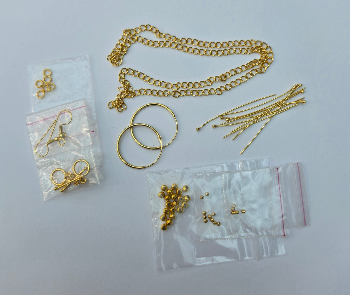 Gold Coloured Jewellery Findings – Mixed Chain, Headpins & Components Lot