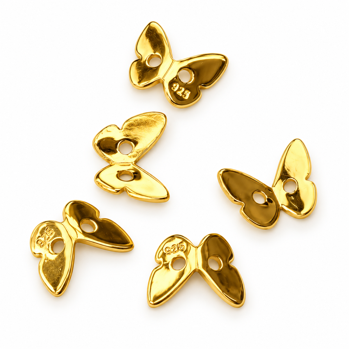 Gold Plated 925 Sterling Silver Butterfly Wing Bead Caps – 5 Pieces