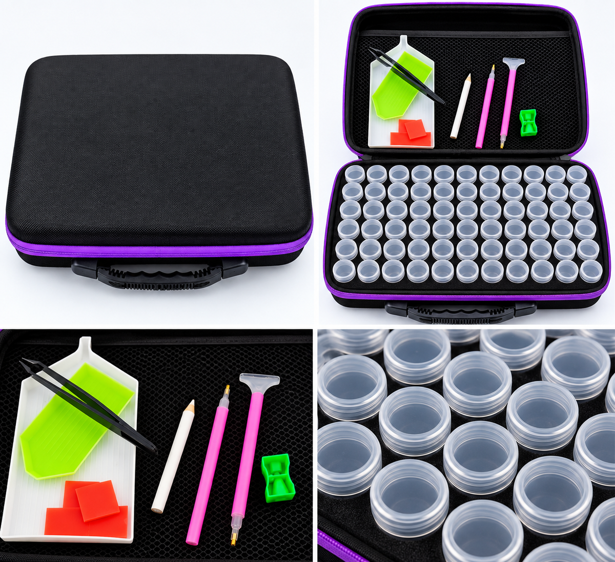 60-Pot Diamond Painting Storage Case with Tools – Black & Purple