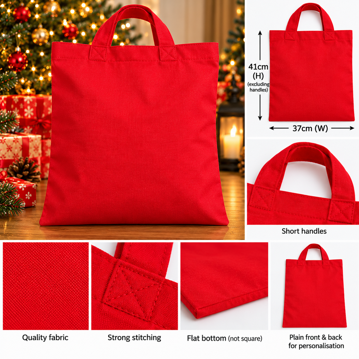 Bright Red Tote Bag Blank – Short Handles – Personalisation & Craft Bag