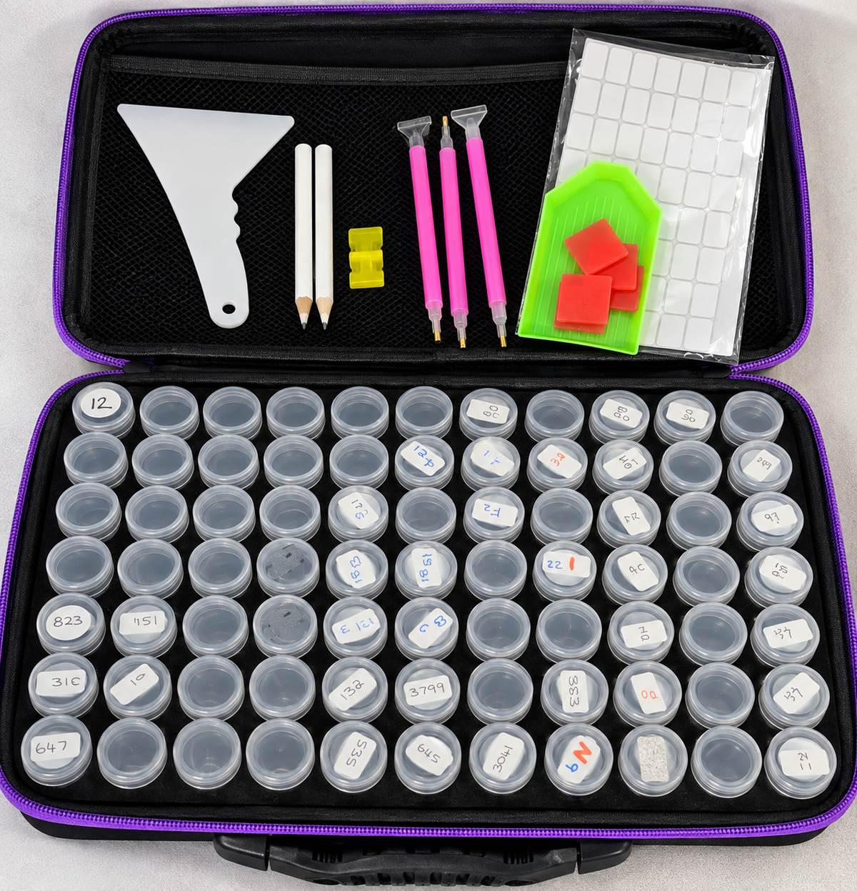 60-Pot Diamond Painting Storage Case with Tools & Accessories – Black & Purple