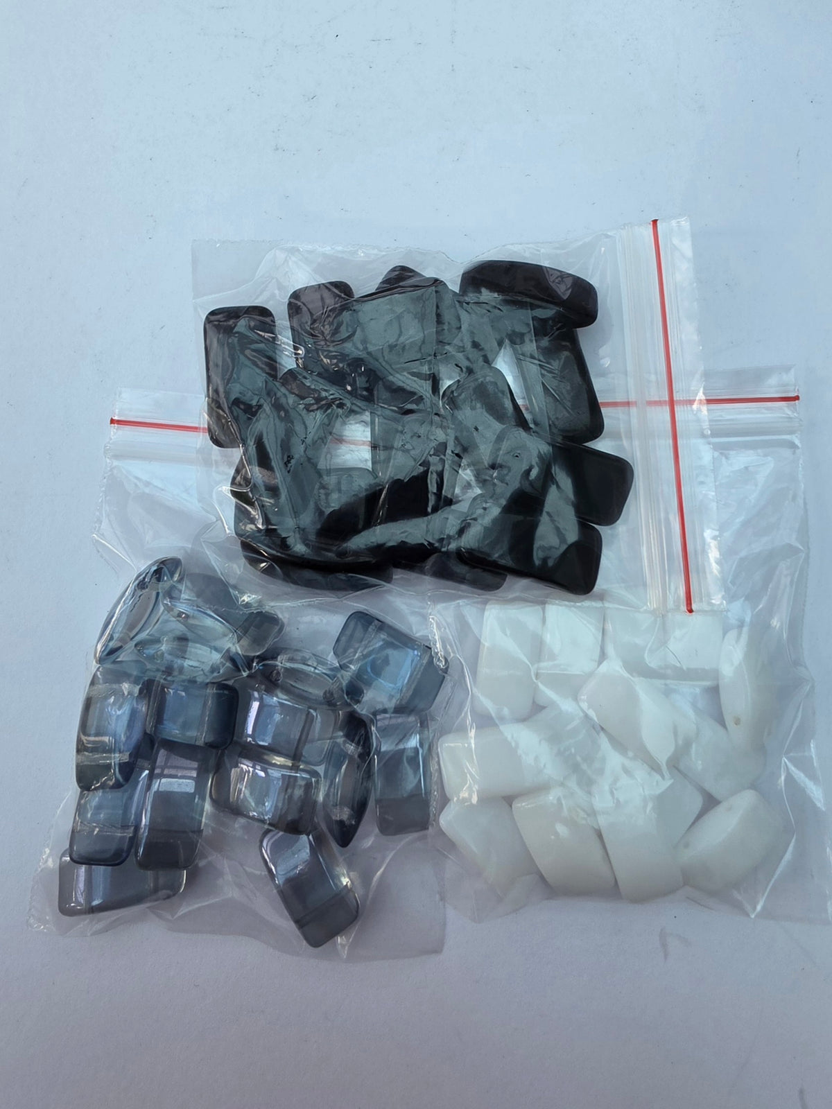Glass Rectangular Pillow Beads – Black, Smoky Grey & White – 3 Bags