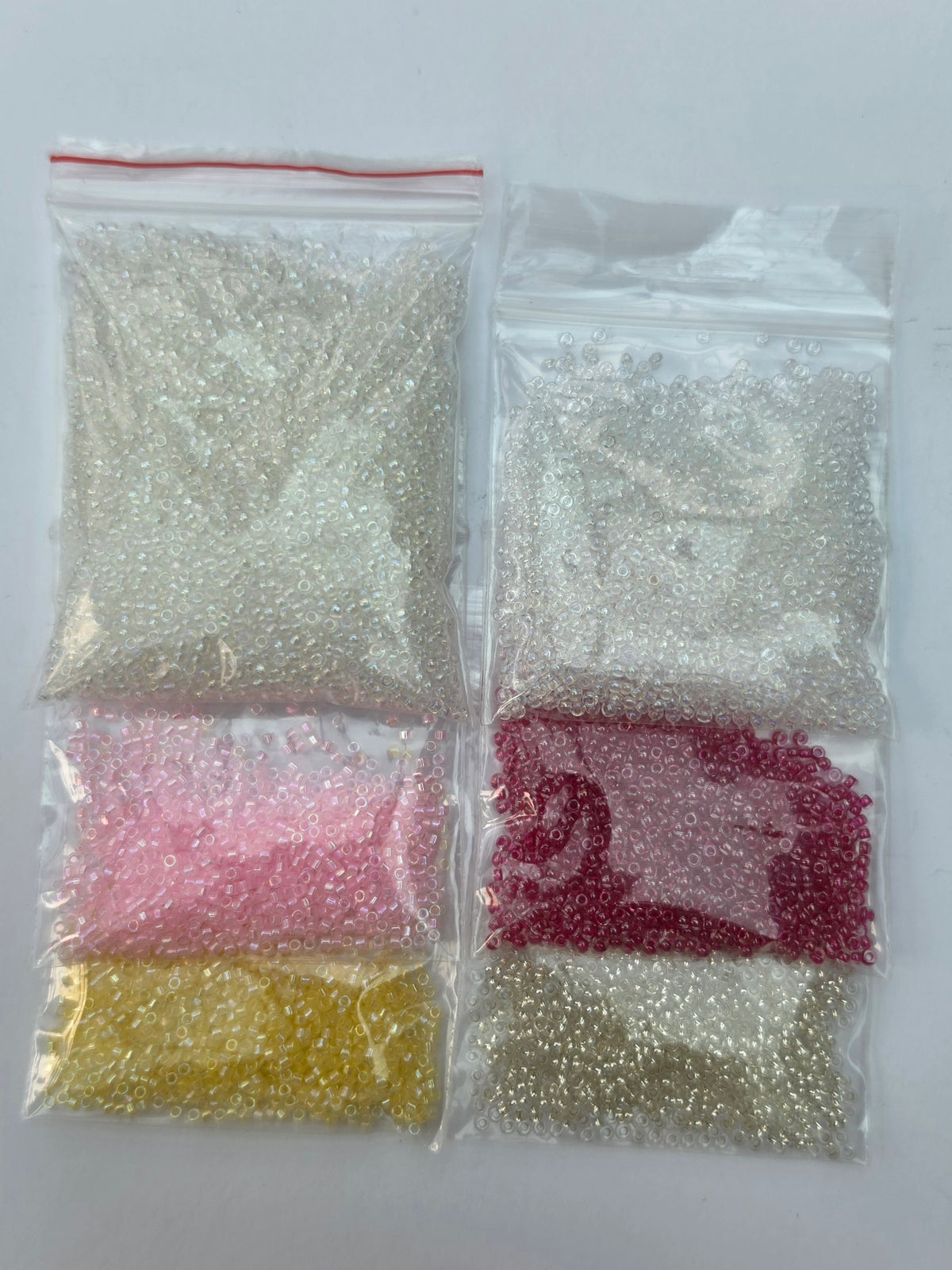 Glass Seed Beads – Pink, Yellow, Crystal & Silver Mix – 6 Bags