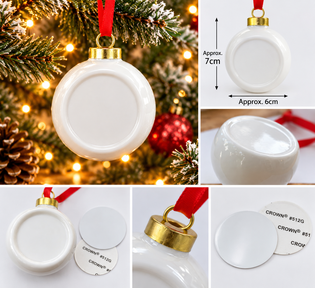 Ceramic Christmas Bauble with Round Sublimation Insert – White Blank