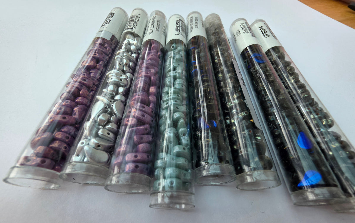 Paisley Duo Czech Glass Two-Hole Beads – Mixed 8 Tube Collection