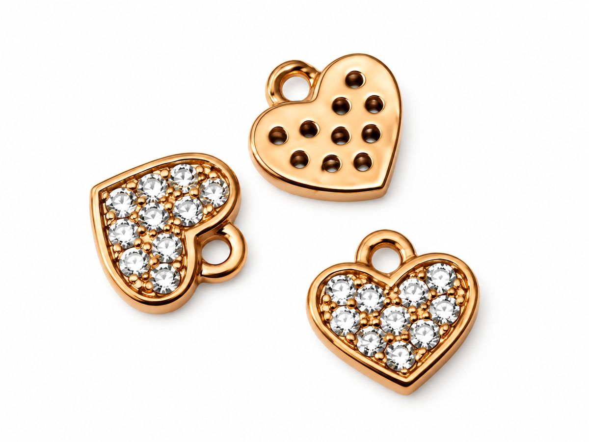 Tiny Rose Gold Coloured Crystal Heart Charms – 3 Pieces