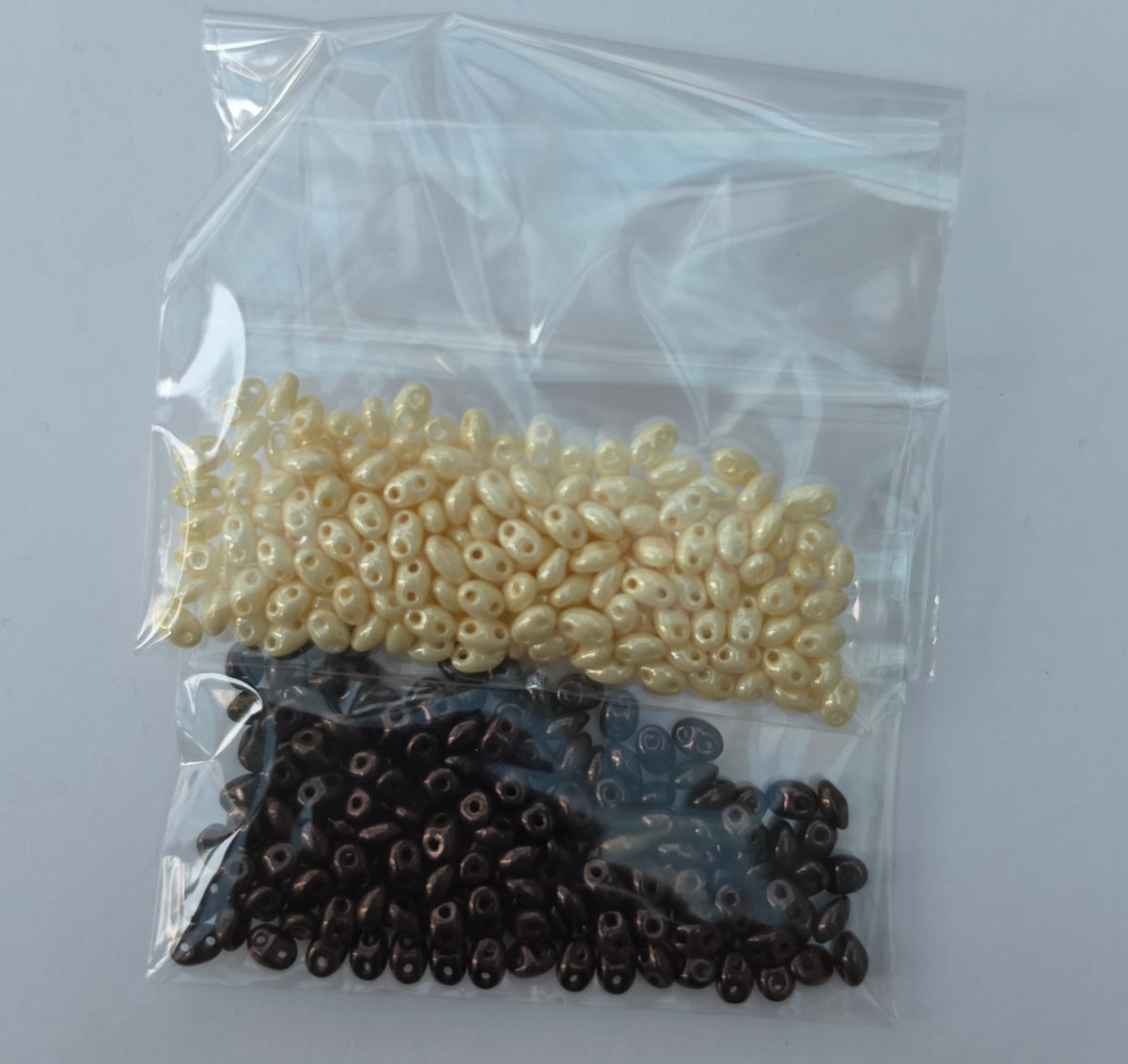Czech Glass Two-Hole Oval Beads – Cream & Bronze – 2 Bags