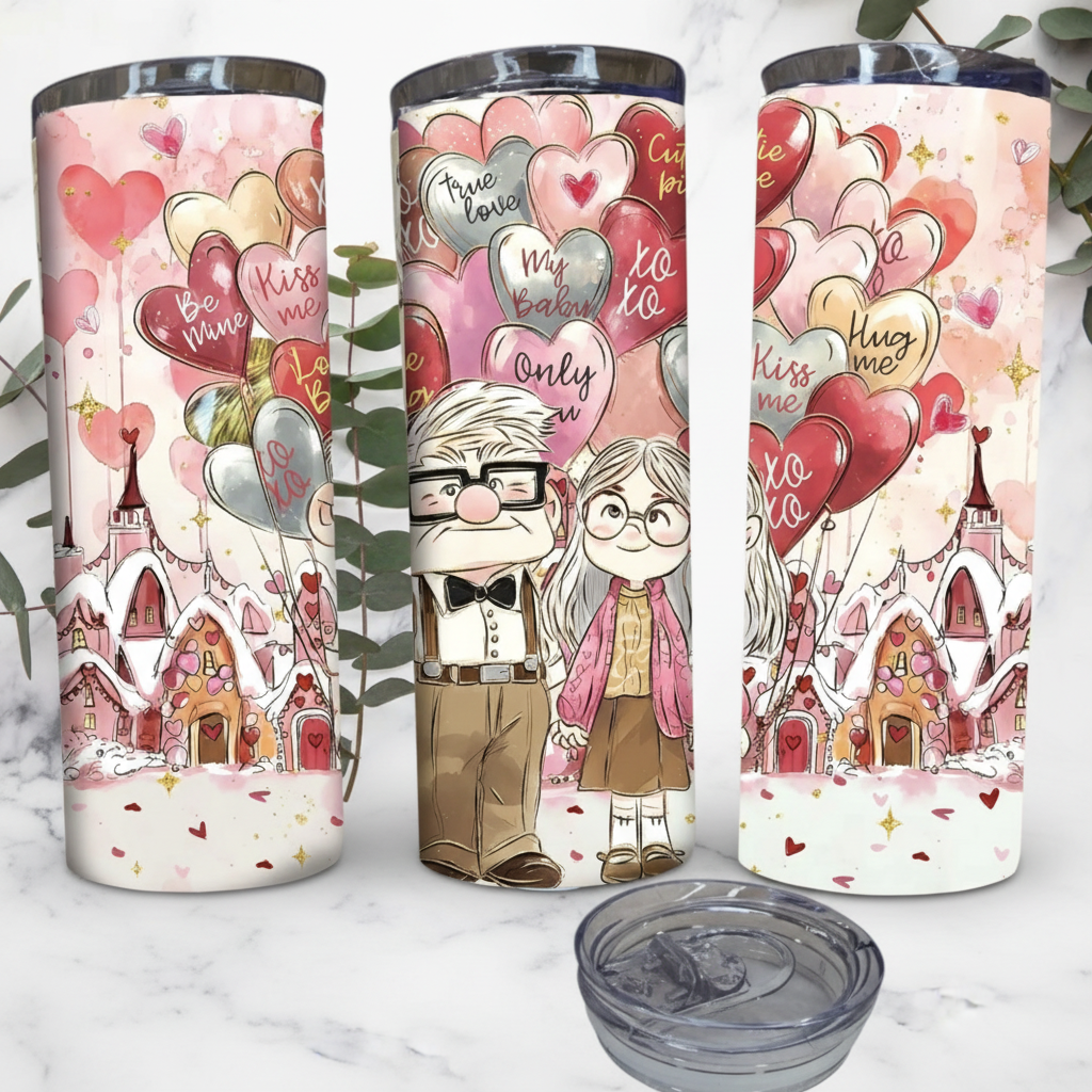 Valentine's couple tumblers with marble background