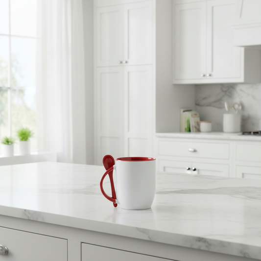 11oz Red Inner Mug with Spoon Kitchen