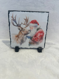 Christmas Slate Gift Santa and reindeer