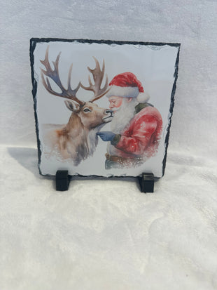 Christmas Slate Gift Santa and reindeer