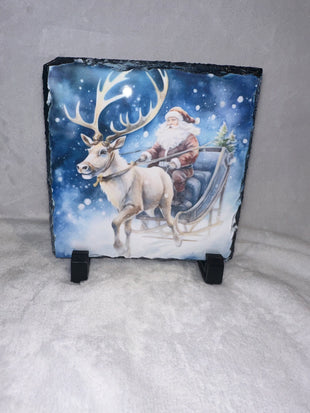 Christmas Slate Santa on Sleigh