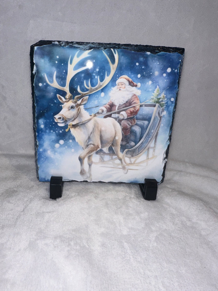 Christmas Slate Santa on Sleigh