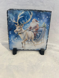 Christmas Slate Santa on Sleigh