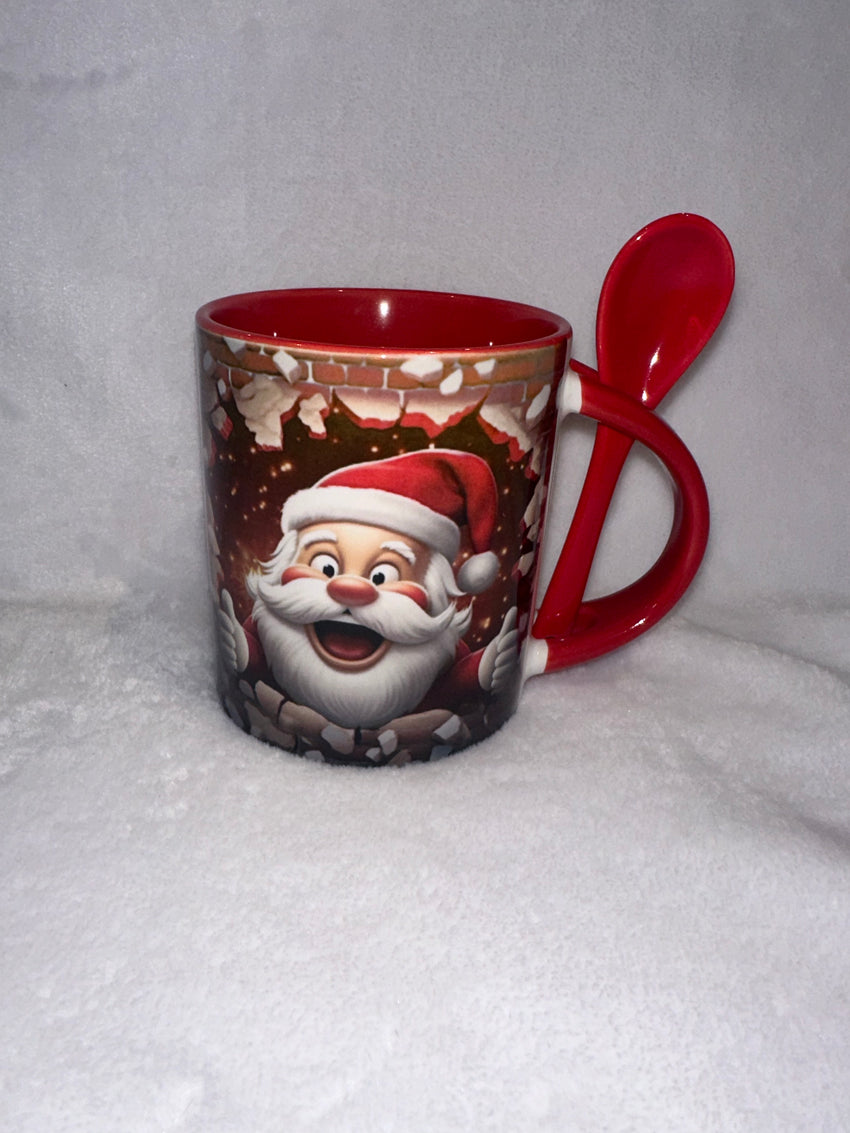 11oz Mug and spoon red Santa