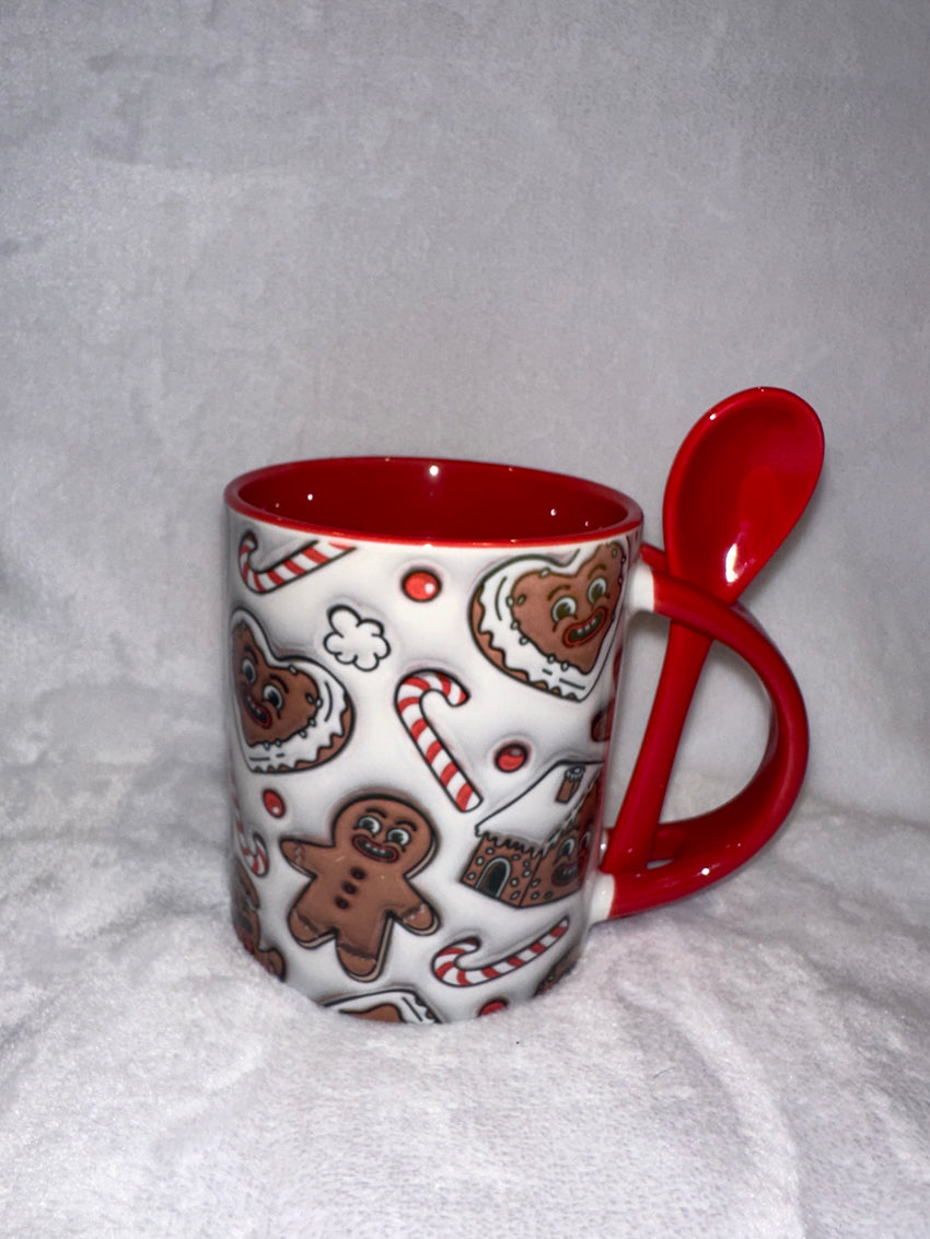 11oz red Mug with spoon gingerbread