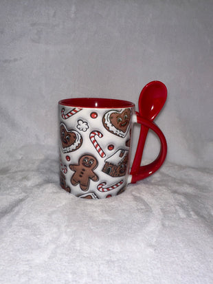 11oz red Mug with spoon gingerbread