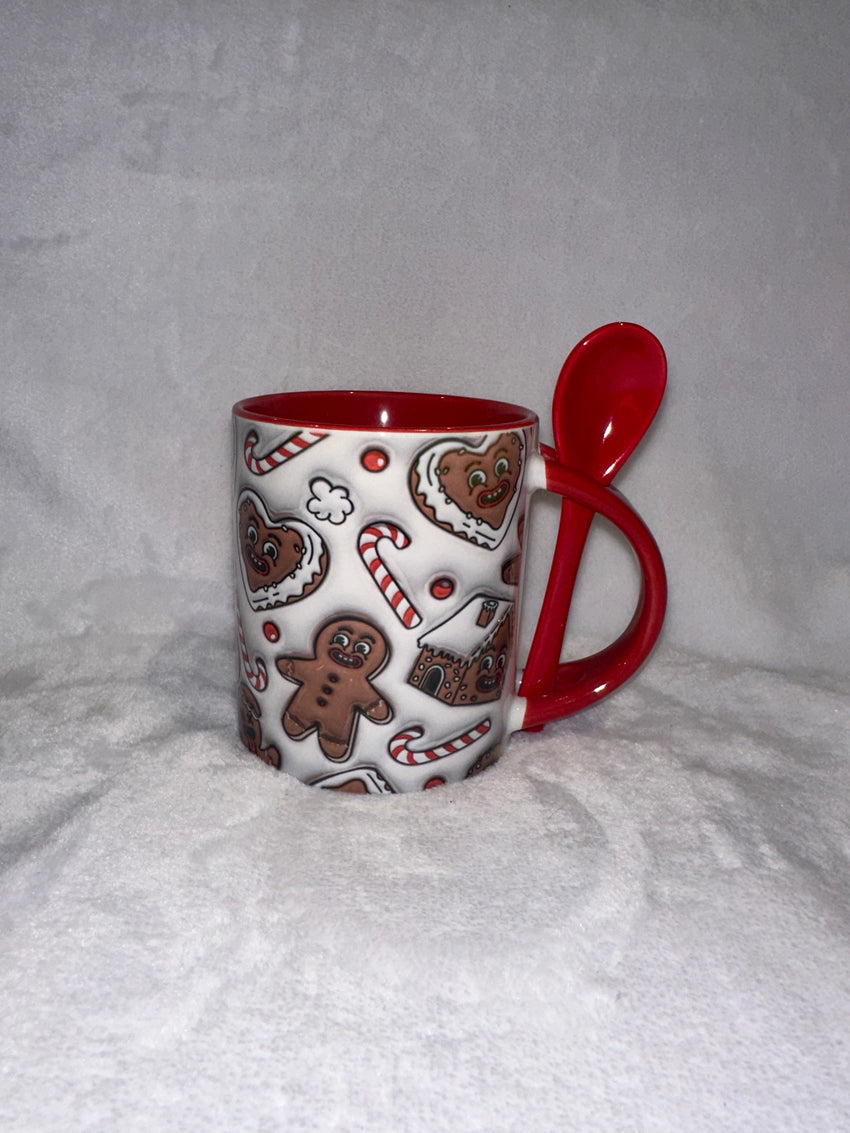 11oz red Mug with spoon gingerbread