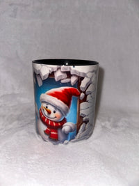 11oz Black mug with snowman