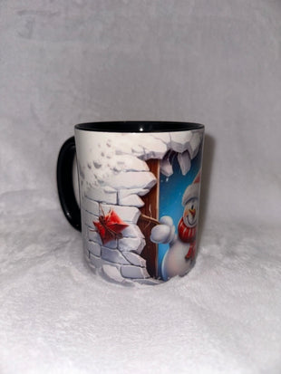 11oz Black mug with snowman