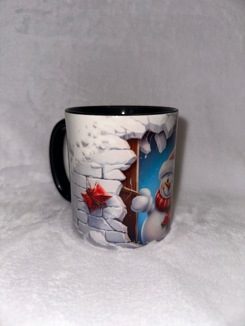 11oz Black mug with snowman