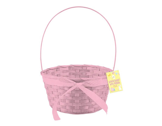 Easter Woven Basket with Ribbon PINK