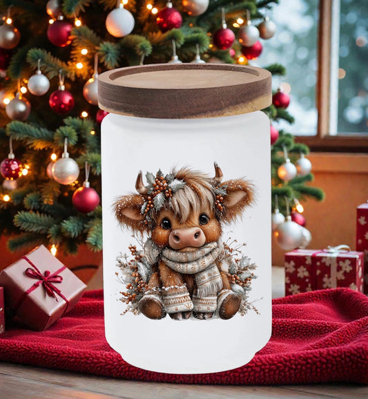 Frosted Glass Storage Jar Medium Highland Cow