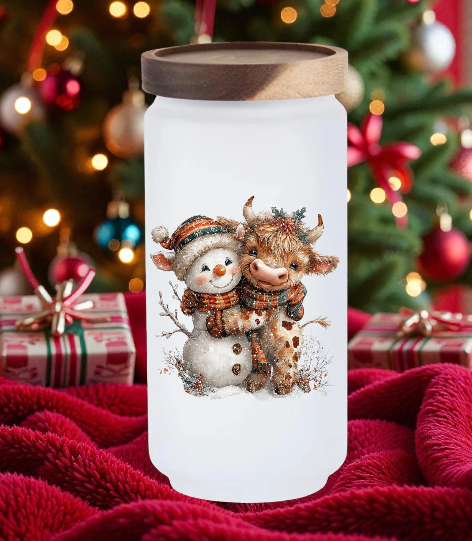 Frosted Glass Storage Jars large Highland Cow