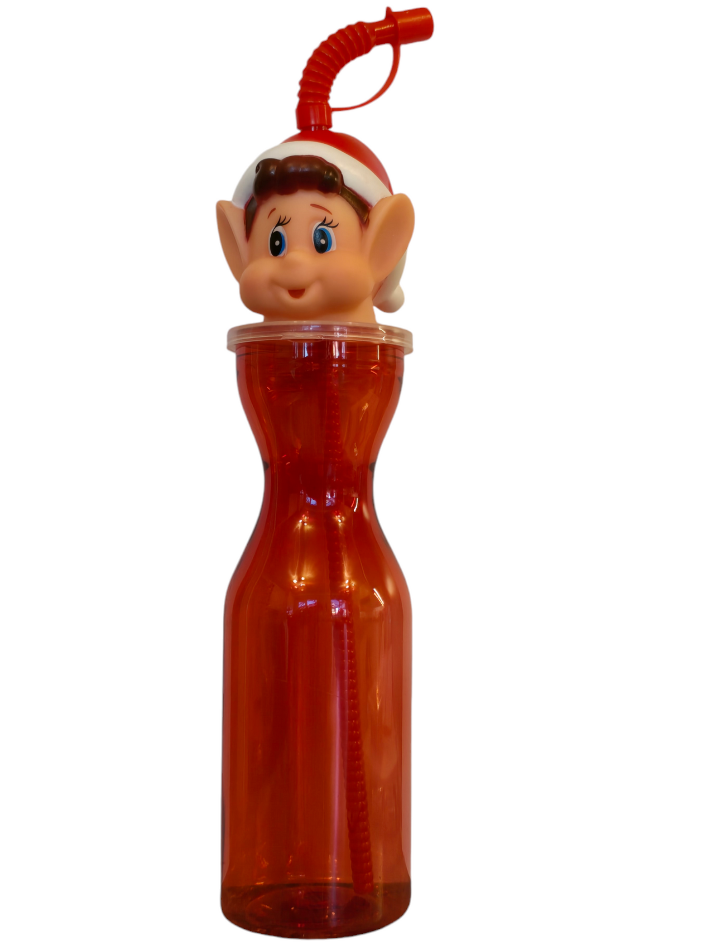 Elf Head Red Plastic Bottle With Flexi Straw 450ml