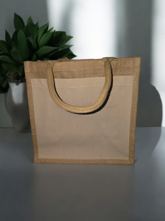 Cotton Pocket Jute Midi Tote