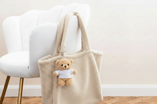 Cream Fleece Shopper with Bear Keyring