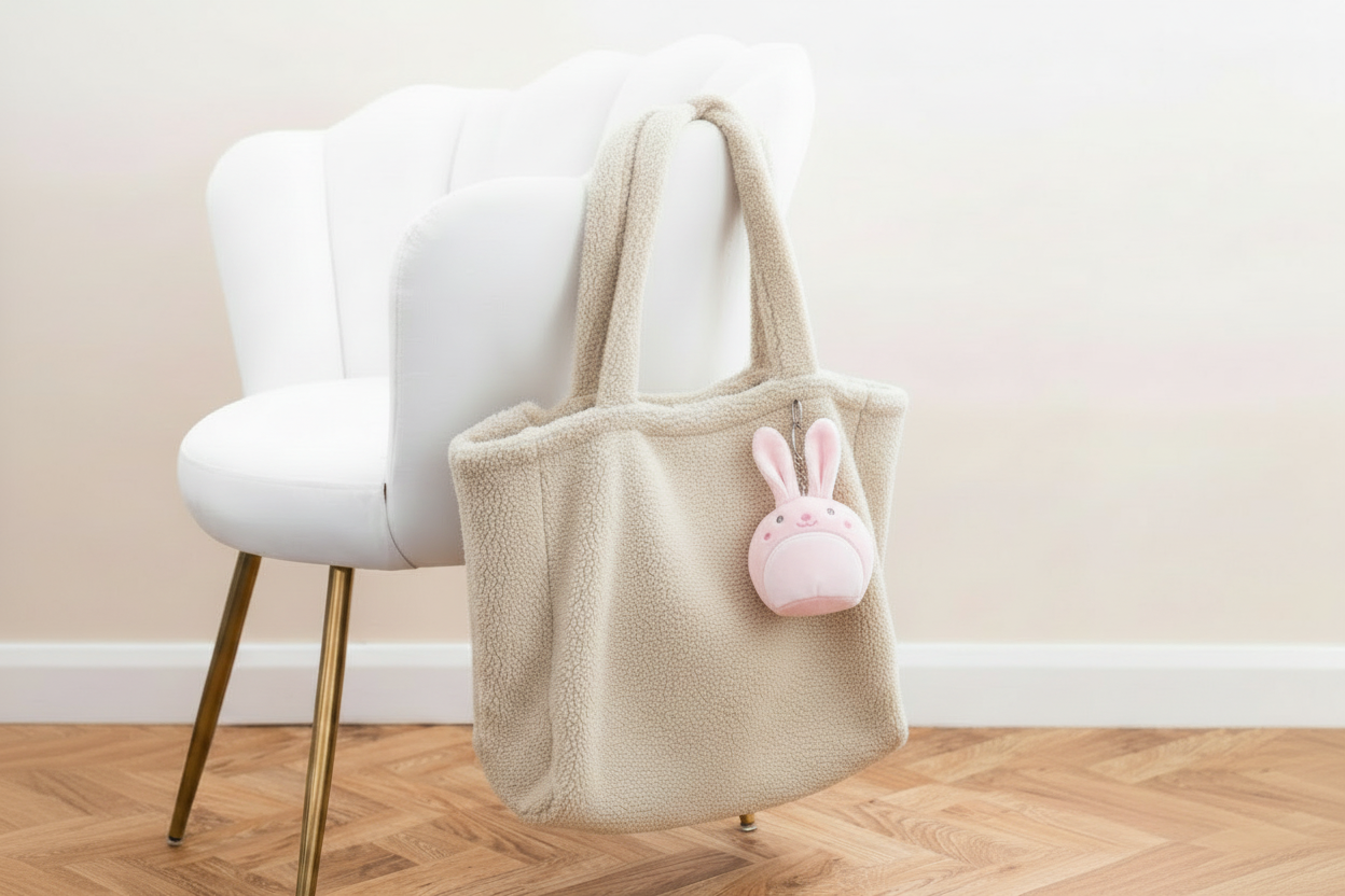 Cream Fleece Shopper with Bunny Keyring