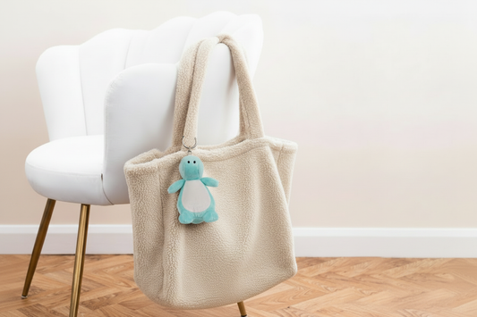 Cream Fleece Shopper with Dinosaur Keyring