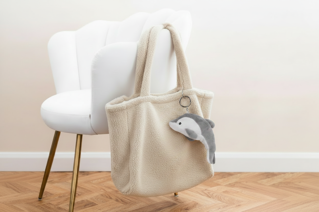 Cream Fleece Shopper with Dolphin Keyring