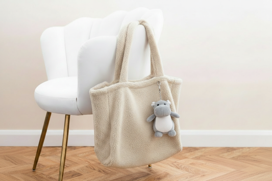 Cream Fleece Shopper with Hippo Keyring