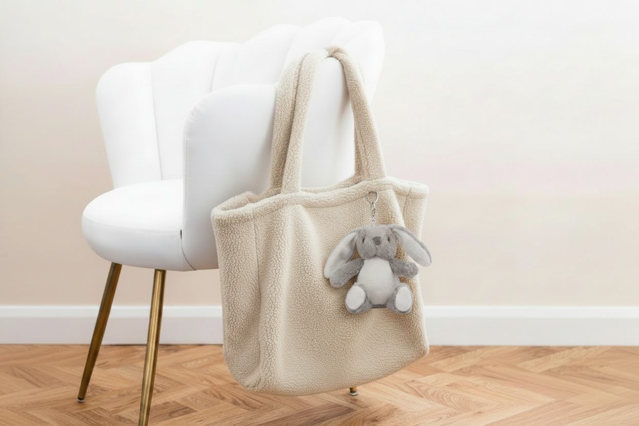 Cream Fleece Shopper with Rabbit Keyring