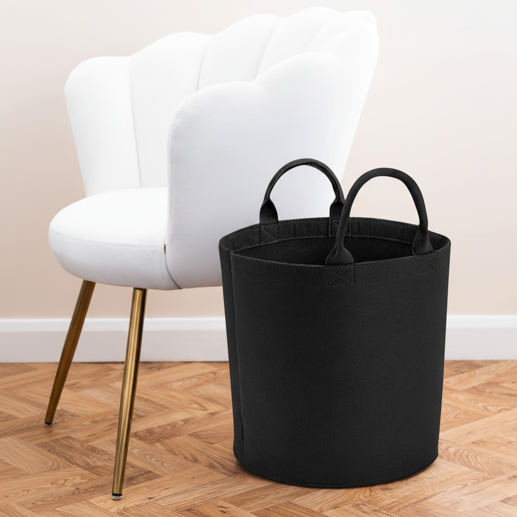 Felt Trug (black) back with new aesthetic background