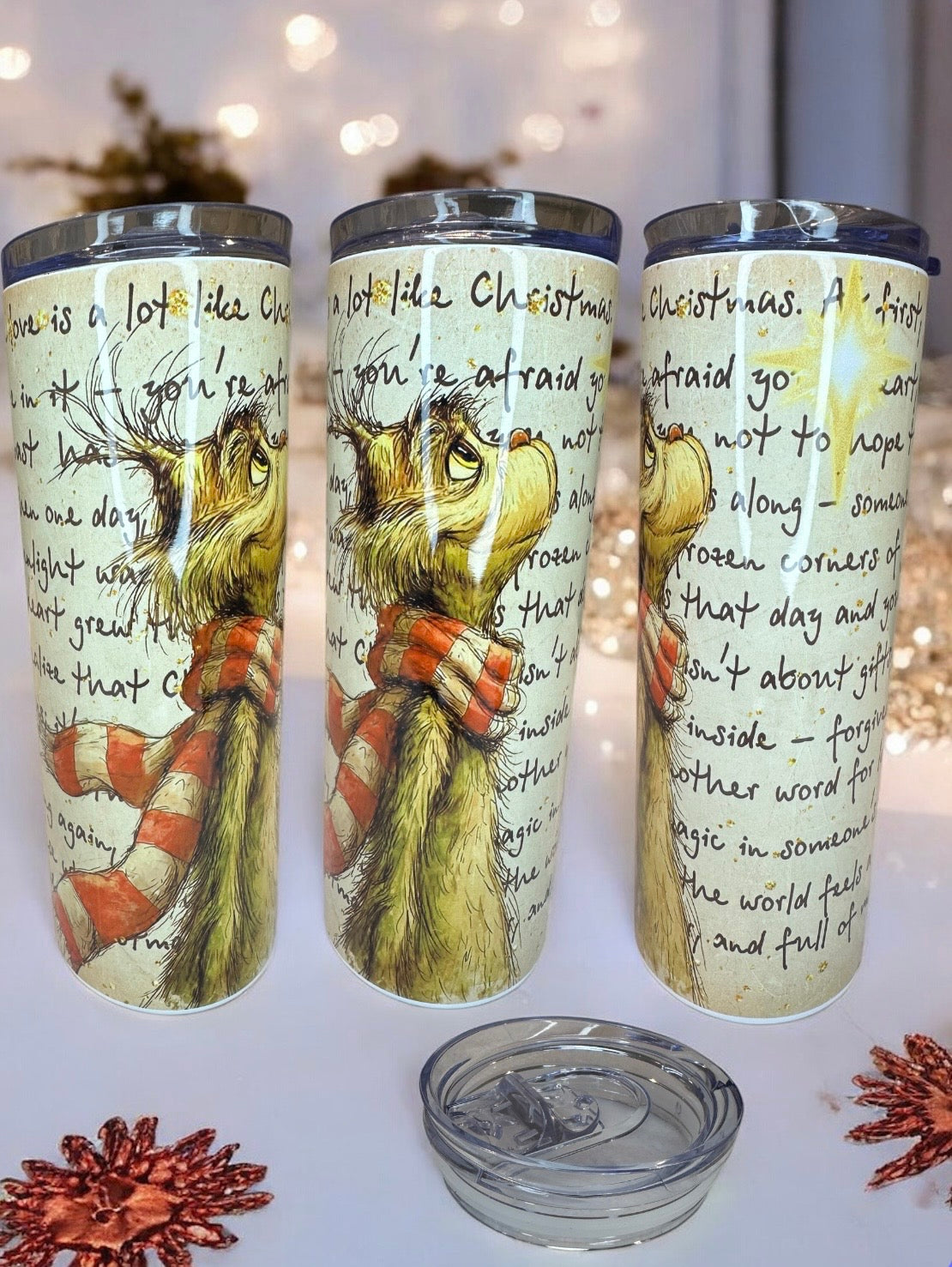 Grinch tumbler 20oz ( just grinch  stars)