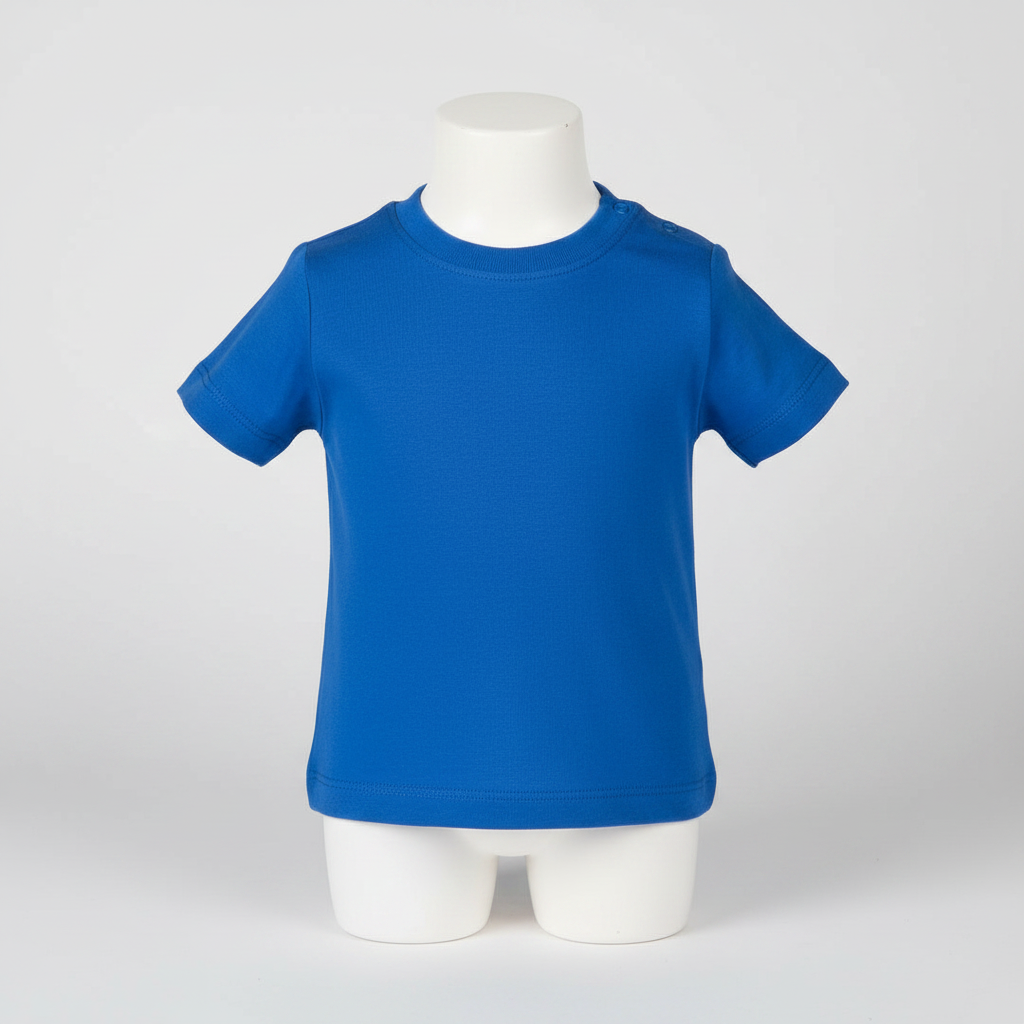Blue Baby T-Shirt on mannequin with grey background