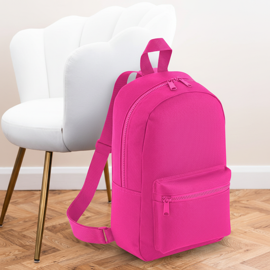 Mini Essential Bagbase Backpack (fuchsia) with aesthetic background