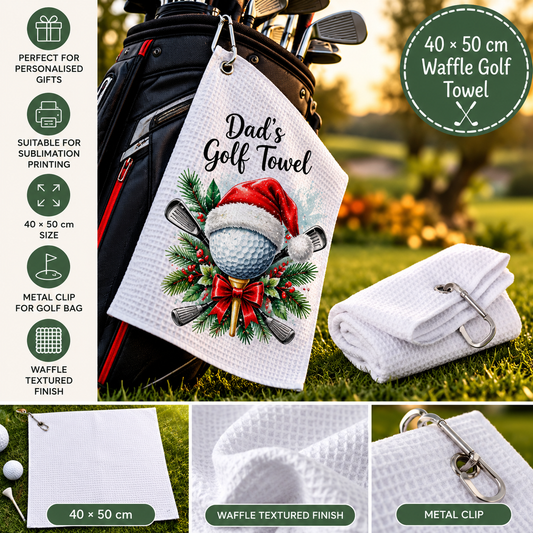 White Waffle Golf Towel Sublimation Blank with Clip – 40 × 50 cm