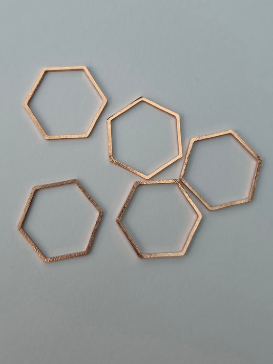 Open Hexagon Jewellery Frames – Copper/Rose Gold Colour – 5 Pieces