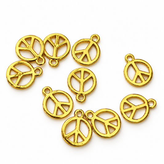 Gold Coloured Peace Sign Charms – 10 Pieces