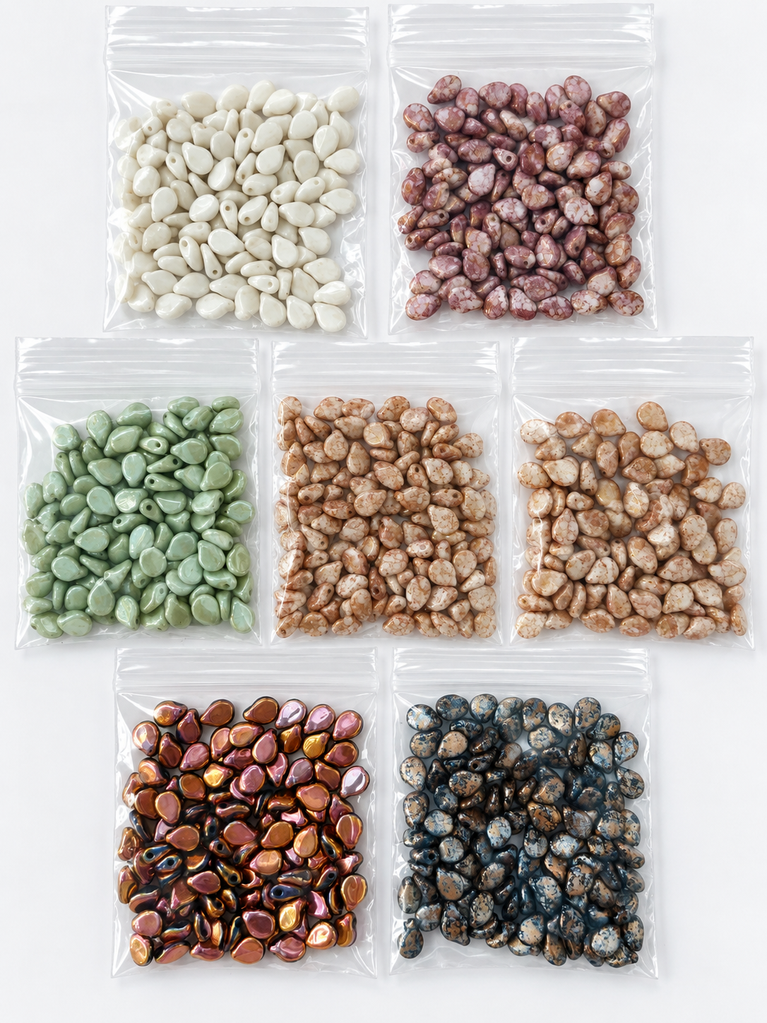 Czech Glass Drop Beads – Mixed Pastel & Metallic Colours – 7 Bags