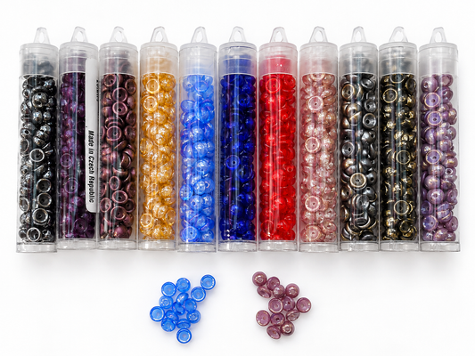 Czech Glass Ring Beads – Mixed Colours & Finishes – 11 Tube Set